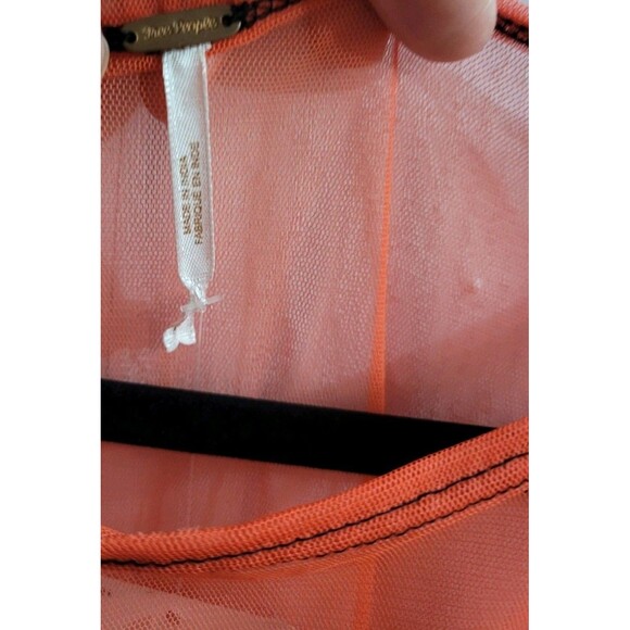 Free People High Tides Embroidered Mesh Bell Sleeve Top Coral Boho Sheer Size S - Picture 4 of 13